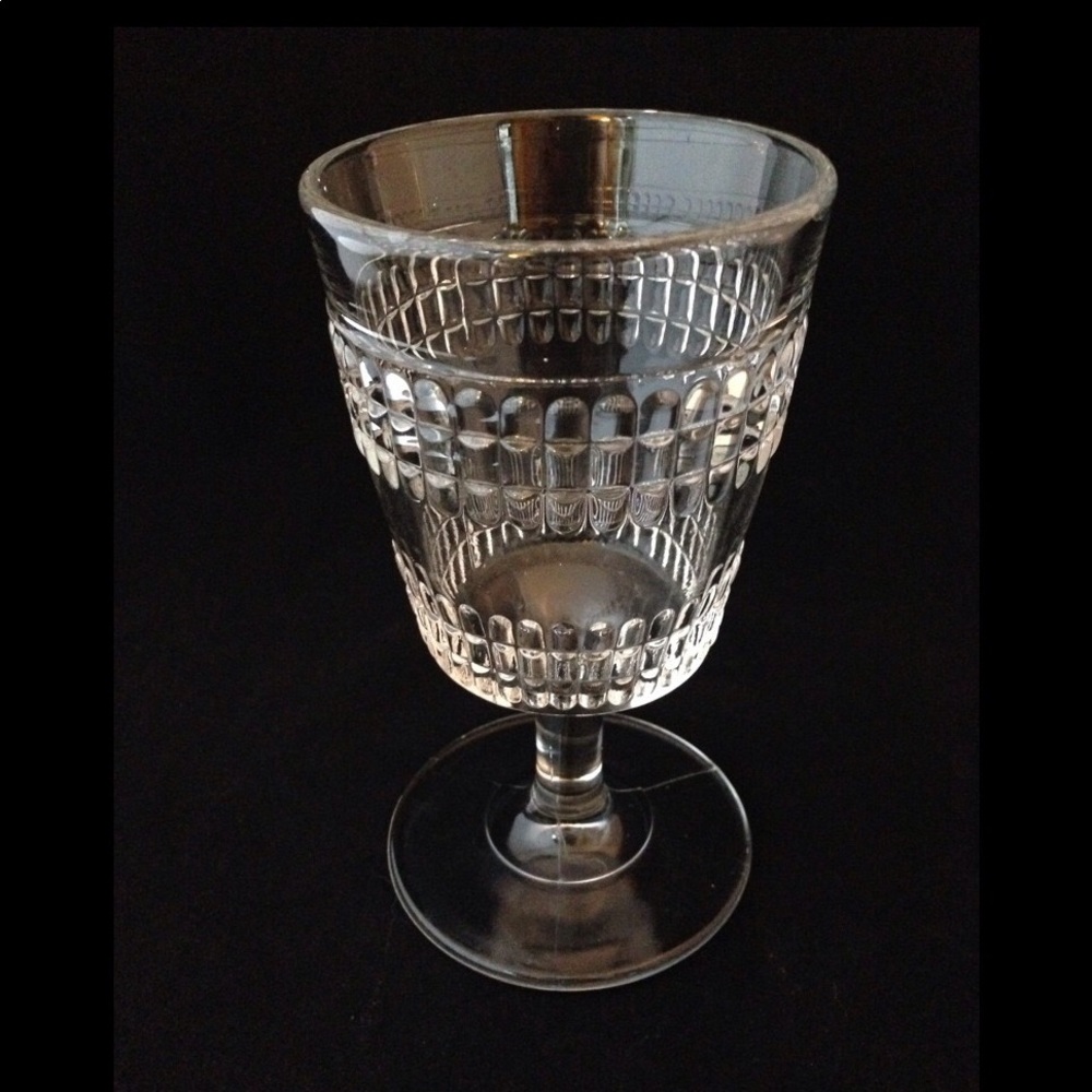 Antique Columbia Glass Co. "Double Beetle Band" Crystal Clear Water Goblet